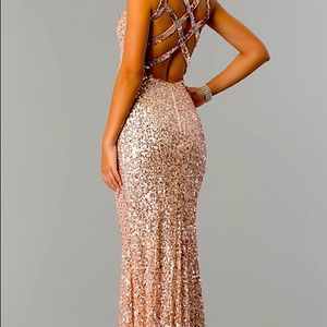 Beautiful Gold Sequins Caged Back Slit Leg Dress